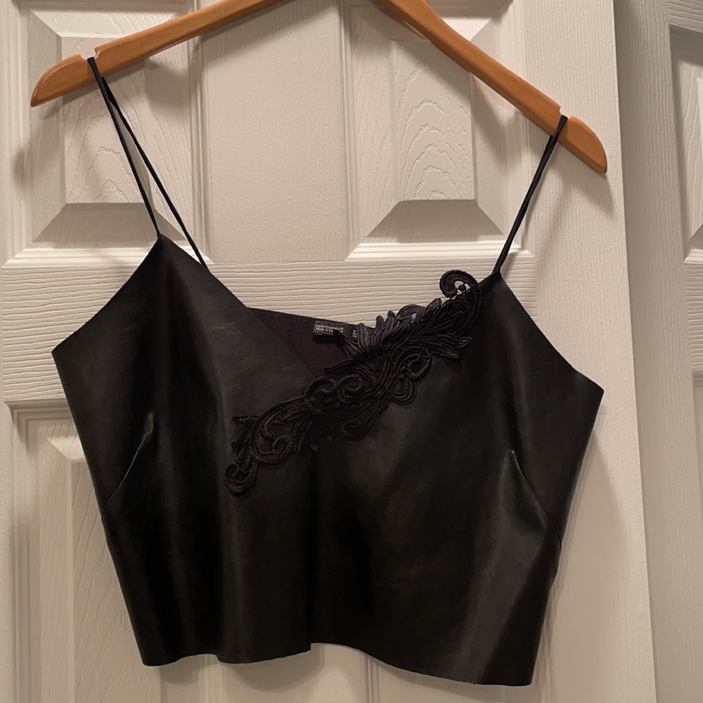 Zara black faux leather crop top